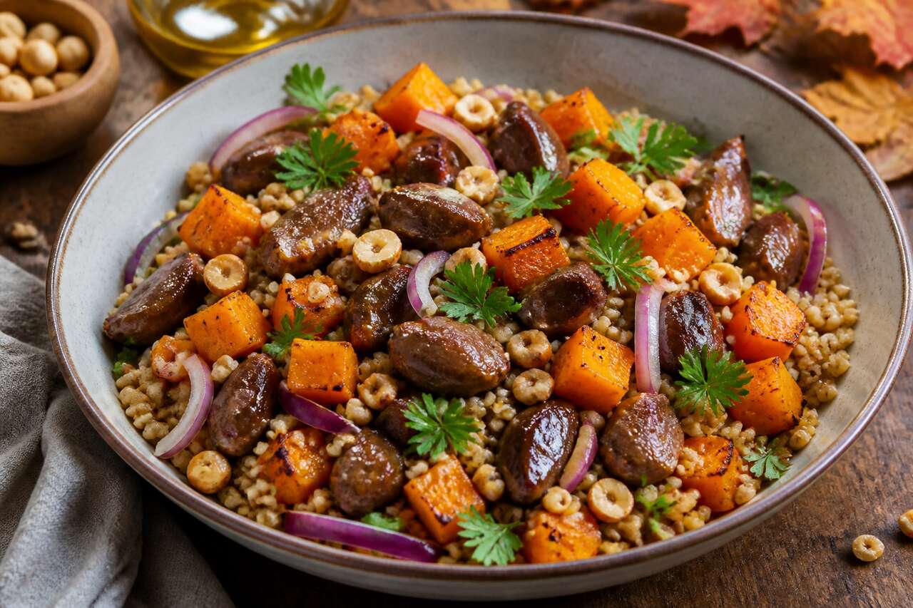 Salade Automnale Aux Gésiers, courge Et Boulgour