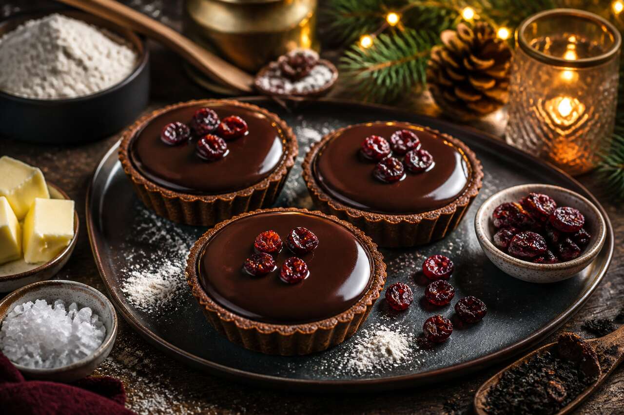 Tartelettes au chocolat, thé de Noël et airelles : dessert gourmand pour les fêtes