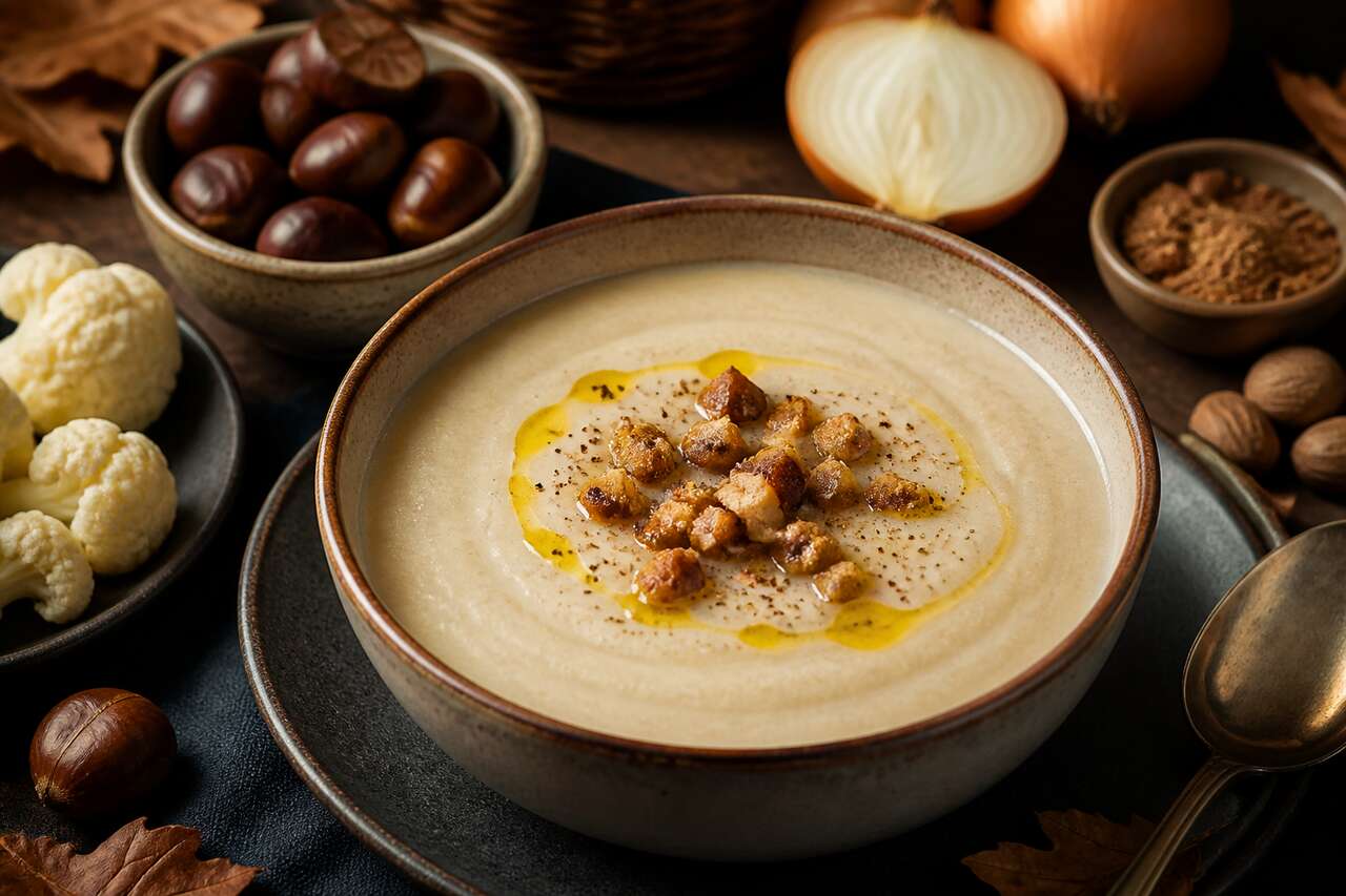 Velouté de chou-fleur et châtaignes : recette savoureuse d'automne