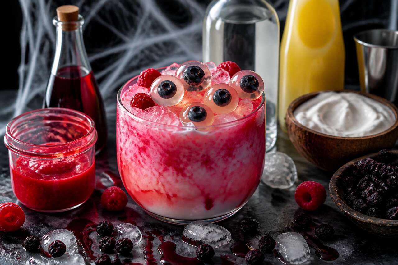 Cocktail Halloween : raspberry colada à la framboise et aux yeux