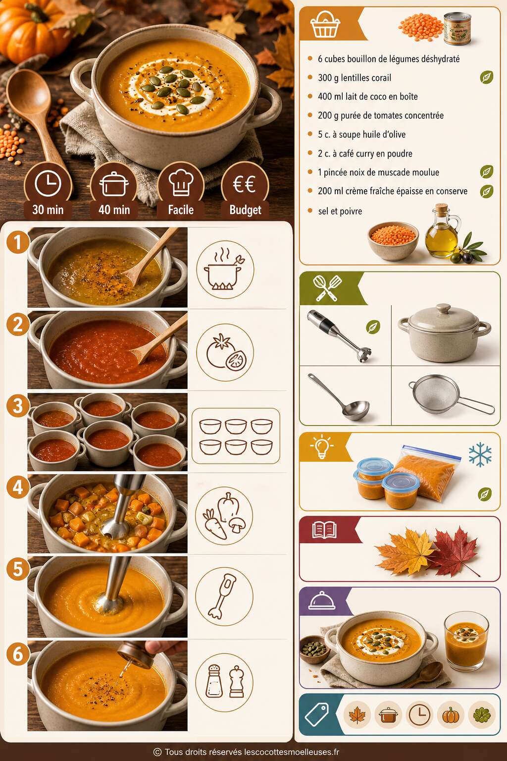 Fiche recette Recette d'automne : préparez une base de six soupes en grande quantité Fiche recette Recette d'automne : préparez une base de six soupes en grande quantité