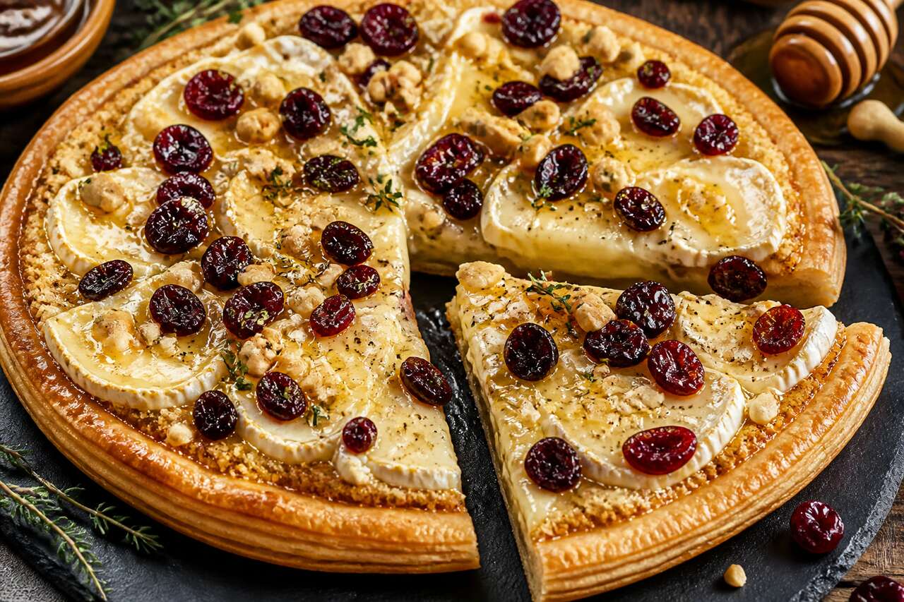 Tarte fine au camembert et cranberry : recette gourmande