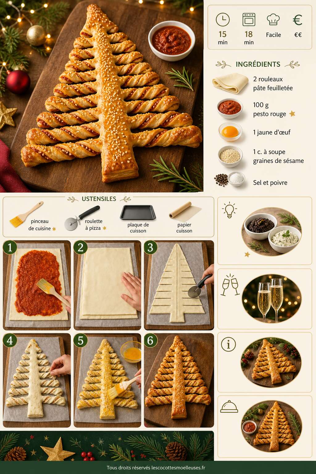 Fiche recette Feuillet&eacute;s sapin pour ap&eacute;ritif de No&euml;l : recette rapide et festive